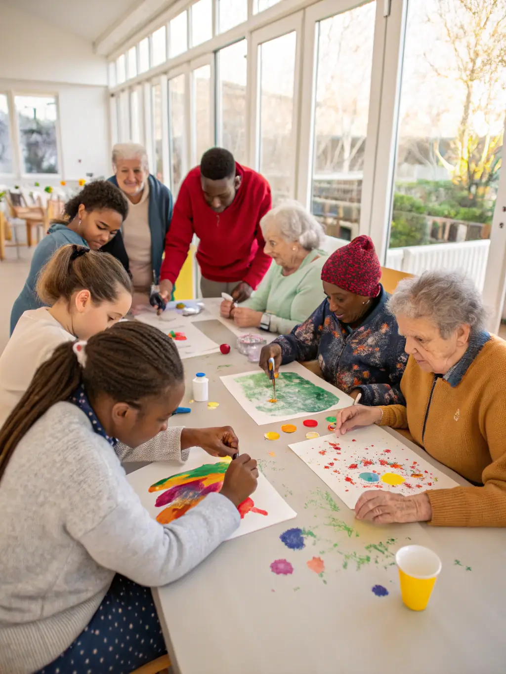 A photo of a group of children and seniors participating in a heritage workshop, learning about traditional crafts and local history.